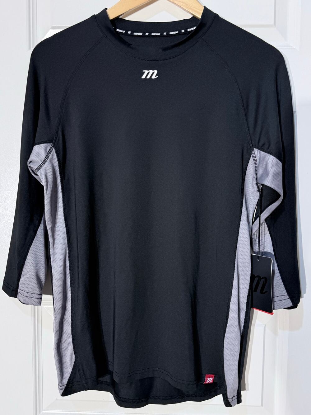 Marucci Adult Performance 3/4 Sleeve Tee, Black with Gray, Men's Size S